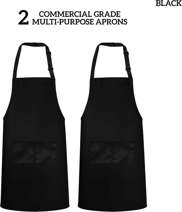 12 Pack Bib Apron - Unisex Black Aprons, Machine Washable Aprons for Men and Women, Kitchen Cooking BBQ Bulk (Pack of 12, No Pockets, Black)3