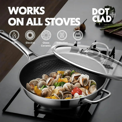 3-Piece Hybrid Stainless Steel Cookware Set-12 Inch Wok with Lid,10 Inch Frying Pan,12 Inch Skillet with Lid-Non Stick,Pfoa Free,Dishwasher&Oven Safe,Induction Compatible,Cookware Set.4