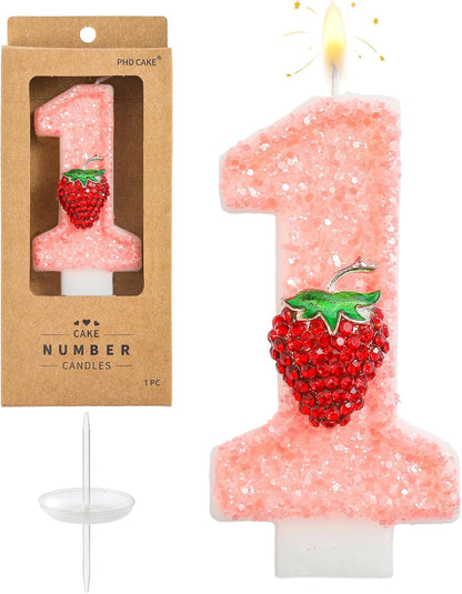 Number 1 Strawberry Birthday Candles, Strawberry Themed Number Candles, Cake Number Candles, Party Celebration1