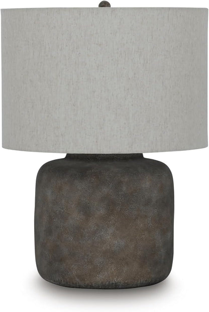 Signature Design by Ashley Zandophen Metal Table Lamp, Antique Gray, Casual Accent Lamp with Fabric Drum Shade and 3-Way Switch1