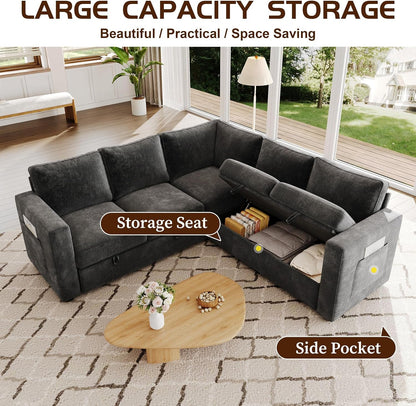 Sectional Sleeper Sofa, Pull Out Couch with Storage,Dark Gray,5 Seat4