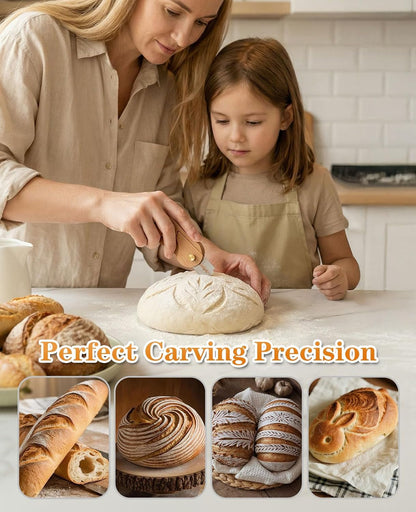 Bread Lame Dough Scoring Tool with Extractable & Magnetic, Wooden Sourdough Scoring Tool with 5 Retractable Razor Blades, Professional & Multi-Purpose Bread Knife Slashing Supplies for Baking3