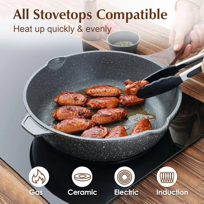 Nonstick Deep Frying Pan Skillet, 12-Inch Saute Pan with Lid, Stay-Cool Handle, Chef Pan Healthy Stone Cookware Cooking Pan, Induction Compatible, PFOA Free3