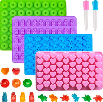 Gummy Bear Candy Molds, Mini Silicone Molds, 4-Pack with 2 Droppers | Food-Grade, Bpa-Free & Non-Stick, Featuring Heart, Dinosaur, Bear & Donut Shapes for Gummies, Candy & Fruit Snacks1