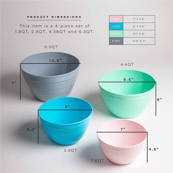 | Mixing Bowl Set with Lids | Versatile Plastic Bowls for Kitchen Mixing, Serving, and Storage - 4-Piece Mixing Bowl Set in Various Sizes | Space-Saving Nesting Design | Dishwasher Safe5