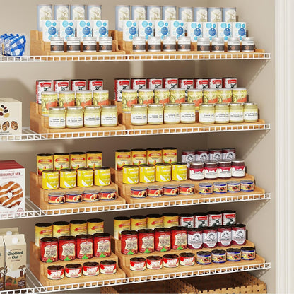 Expandable Bamboo Can Rack Organizer for Pantry, 3-Tier Adjustable Can Storage Holder, Soda Organizer Holds up to 24 Cans, Canned Goods Storage Display for Pantry, Cabinet, Countertop (Patent Pending)2