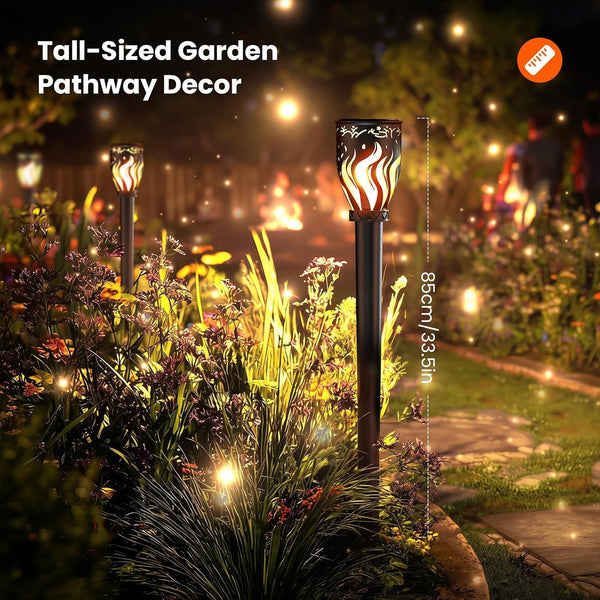 Solar Lights Outdoor 4 Pack - 40'' Solar Powered Pathway Lights with Flickering Flame, Ideal for Gardens, Pathways, Patio, Balcony, Pool - Christmas, Halloween & Year - round Decor5