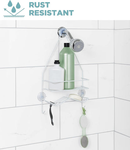 Rust Resistant Hanging Shower Caddy, over the Shower Head Caddy with 1 Wide Shelf and Built in Soap Dish, Steel Bathroom Hanging Organizer, White2