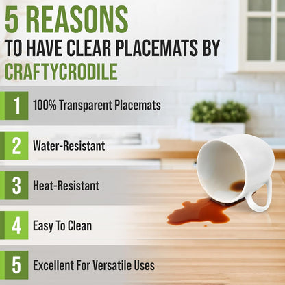 Clear Plastic Placemats Set of 4-17.5X12 Transparent Vinyl Table Mats | Wipeable Vinyl Placemats, Crystal Clear Plastic Mat for Dining, Kitchen, Office, Shelves - Heat Resistant Table Place Mats4