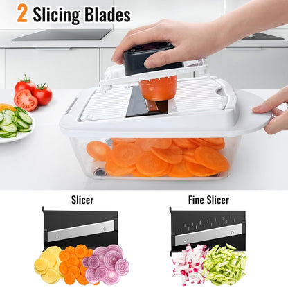 8-Blade Cook Tool & Gadget Sets, Chopper Slicer Grater Set, White | Vegetable Chopper Mandoline Slicer Food Grater with Container for Onion, Veggie Salad5