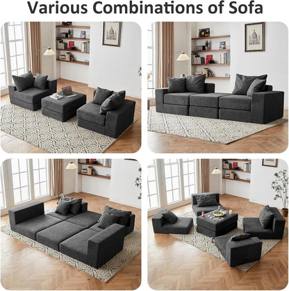 Modular Sectional Loveseat Cloud Sofa with Ottoman, Grey, 79''6