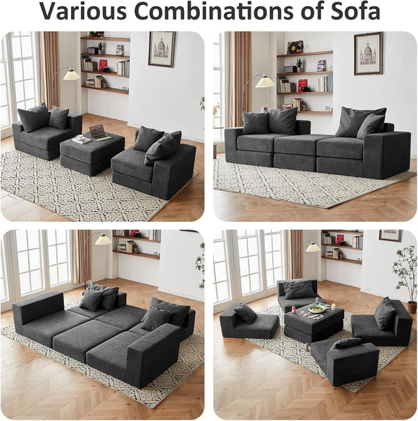 Modular Sectional Loveseat Cloud Sofa with Ottoman, Grey, 79''6
