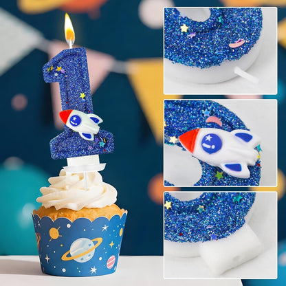 Astronaut Number 1 Birthday Candle for Cake - Space Universe Themed Cake Topper and Party Decoration for Boys, Sparkler for Anniversary Celebrations (Number 1)3