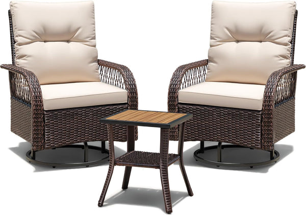 Patio Furniture Set Outdoor 3 Pieces Wicker Swivel Rocking Chairs1