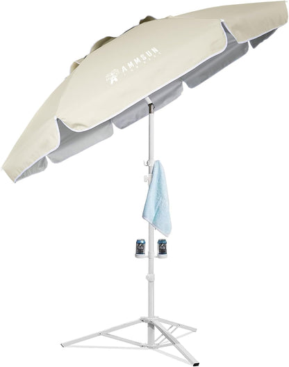 Shade Umbrella, Premium Portable Umbrella with Stand, 6.5Ft Lightweight Free Standing Canopy for Sporting Games, Adjustable Instant Sun Protection and Easy to Carry, Beige1