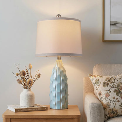 24" Ceramic Table Lamps Set of 2, Modern Nightstand Light, Blue6