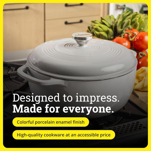 Essential Enamel Cast Iron Dutch Oven, 6 Quart, Oyster White | Ideal for Bread Baking, Braising, Marinating & Slow Cooking, Features Moisture-Sealing Lid & Dual Handles6