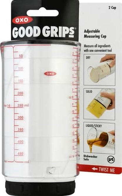 OXO Good Grips Adjustable Liquid Measuring Cup, 2 Cup Capacity | Useful for Measuring & Dispensing Peanut Butter, Honey and Other Liquids, Measurement Markings, Dishwasher Safe2