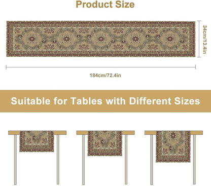 Boho Table Runner,Retro Traditional Textured Geometric Farmhouse Bohemia Table Runner for Kitchen Dinning Table Decor Home Party Holiday, 13X36 Inch2