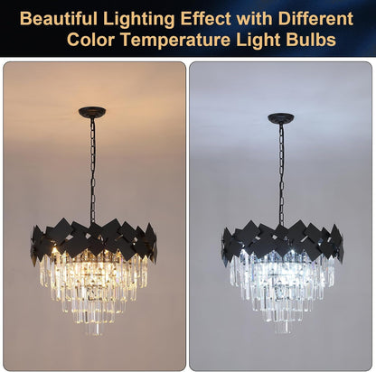 Black Crystal Chandelier Modern round Chandelier Luxury 24" Light Fixtures5