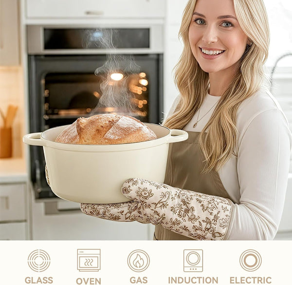 6 Quart Dutch Oven Pot with Lid, Non Stick Enameled Cast Iron Dutch Oven for Bread Baking, Heavy-Duty, Oven Safe Ceramic Cookware up to 500°F for Baking, Braising, Stews, Roasting, Beige5