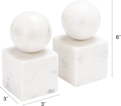 Creative Co-Op 2-Piece Marble Geometric Bookends, White2