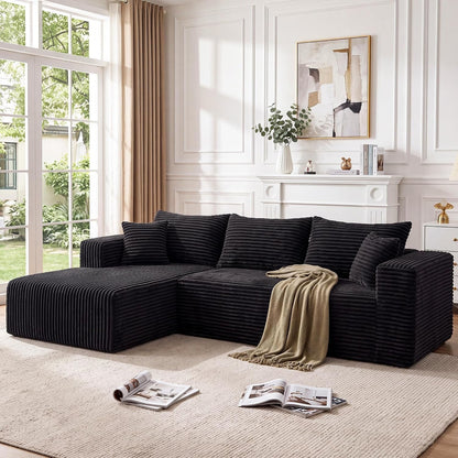 Boneless Couches for Living Room, L Shape Modular Sectional Sofa with Chaise, Corduroy Cloud Couch with Deep Seat, No Assembly Required, Black, Left Facing Chaise1