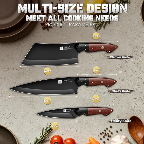 Kitchen Knife Set 3Pcs - Chef Knife Set with Full Tang Wooden Handle6