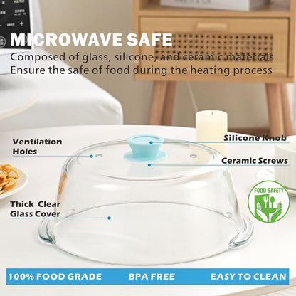 Tall Glass Microwave Splatter Cover for Food, 10In Food Grade Guard Lid | No Plastic, BPA Free, Dual Vents, Silicone Knob, 3.9In Tall for Bowl Covers, Microwave Lid for Food Heating, Dishwasher Safe5