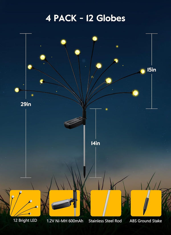 8 Pack Solar Garden Lights, 96 LED Firefly Lights, 2 Lighting Modes, Wind Sway IP65 Waterproof Outdoor Lights for Garden Yard Pathway Decor, Warm White7