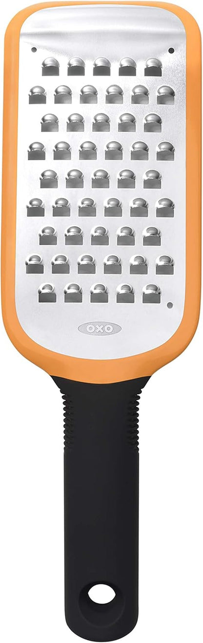 OXO Good Grips Etched Coarse Grater with Handle, Orange | Coarse Kitchen Grater, Sharp Etched Teeth, Non-Slip Handle, Hard Cheese, Vegetables, Chocolate, Easy Grip1