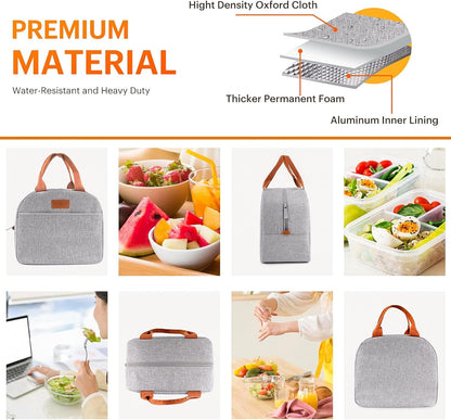 Lunch Bag for Women & Men Adult Insulated Lunch Box, Small Leakproof Cooler Food Lunch Containers Reusable High Capacity Lunch Tote Bags for Work, Travel, Outdoor (Grey)5