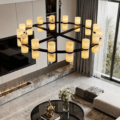 Alabaster round Chandelier, Natural Spanish Stone Texture Chandeliers, D31In round Chandeliers for Dining Room Chandelier Light Fixture for Kitchen Living Room Foyer Entryway Hallway (Black)5