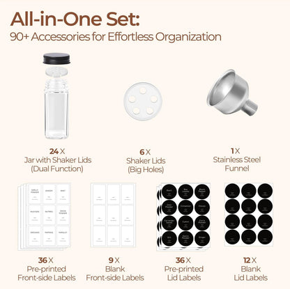 Glass Spice Jars with with Labels 4 Oz 24 Pack Small Square Bulk Set4