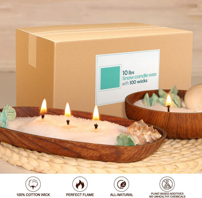 10 Lb Pearl Wax Sand DIY Set with 100 Wicks, Reusable, Continuous Burning, Unscented Candle Powder, Designed for Handmade Candles, Wedding Celebrations and Party Decorations5