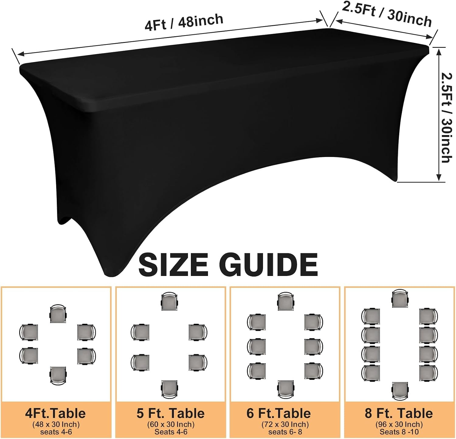 2-pack-4-feet-black-spandex-tablecloth-for-rectangular-tables-fitted-stretch-washable-wrinkle-resistant-perfect-for-event-wedding-party-banquet-cocktail-festival-and-table-protector