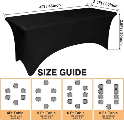 2 Pack 4 Feet Black Spandex Tablecloth for Rectangular Tables, Fitted & Stretch, Washable, Wrinkle Resistant, Perfect for Event, Wedding, Party, Banquet, Cocktail, Festival, and Table Protector3
