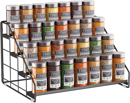 Spice Rack Organizer for Cabinet, 4 Tiered Spice Rack Organizer, Tiered Adjustable Spice Shelf for Kitchen Countertop Organization, Bright Black1