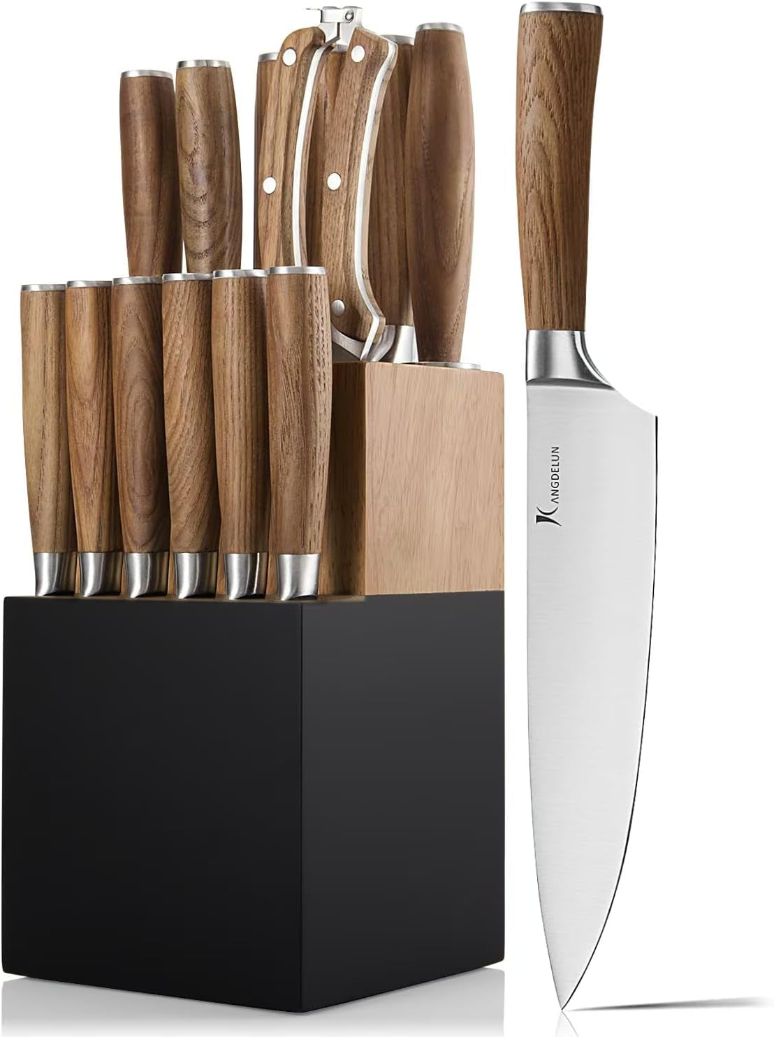 ultra-sharp-15-piece-kitchen-knife-set-high-carbon-stainless-steel-blades-torrefied-brown-wood-handles-ergonomic-design-space-saving-black-finished-wood-block-easy-hand-wash-gift-box