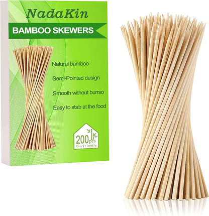 200 PCS Bamboo Skewers, 12 Inch Wooden Skewers for Appetizers Fruit Kebabs | Mini Food Sticks for Barbecue Grilling Burger Sausage, Natural Cocktail Picks for Drinks, Long Toothpicks Tooth Picks1