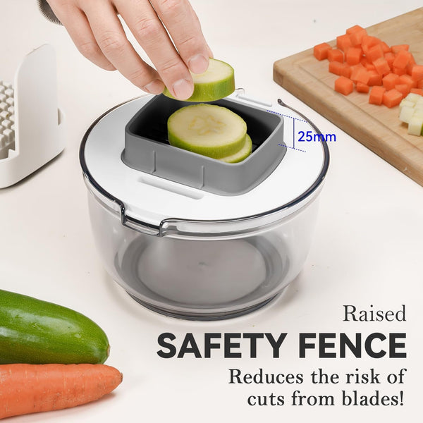 Multifunctional Vegetable Chopper Bowl White - 3 Interchangeable Blades Potato French Fry Cutter with Container & Storage Box Food Chopper Dicer for Cucumber, Tomato, Carrot, Onion3