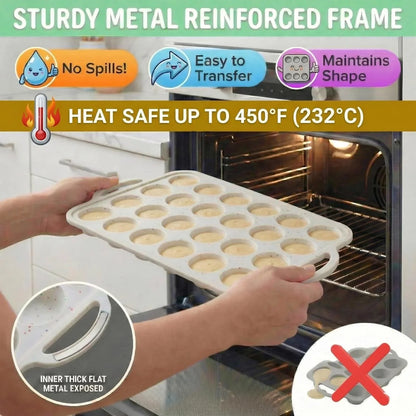 Silicone Muffin Pans, 2-Pack Regular 12 Cup & Mini 24 Cup, Bpa-Free | Metal Reinforced Silicone Muffin Pans for Baking, Nonstick Silicone Cupcake Pan, Easy Release Surface, Dishwasher Safe3