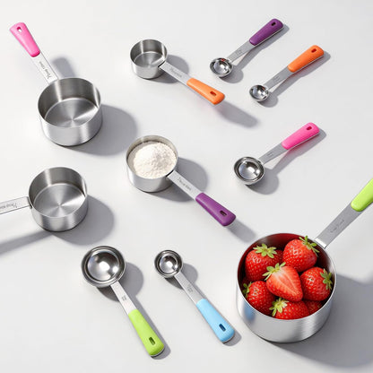 Measuring Cups and Spoons Set Stainless Steel 10 Piece for Cooking and Baking (5 Cups + 5 Spoons, Colorful Handles)6
