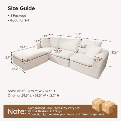 Modular Sectional Cloud Sofa, No Assembly Oversized Boneless Couch, Beige2