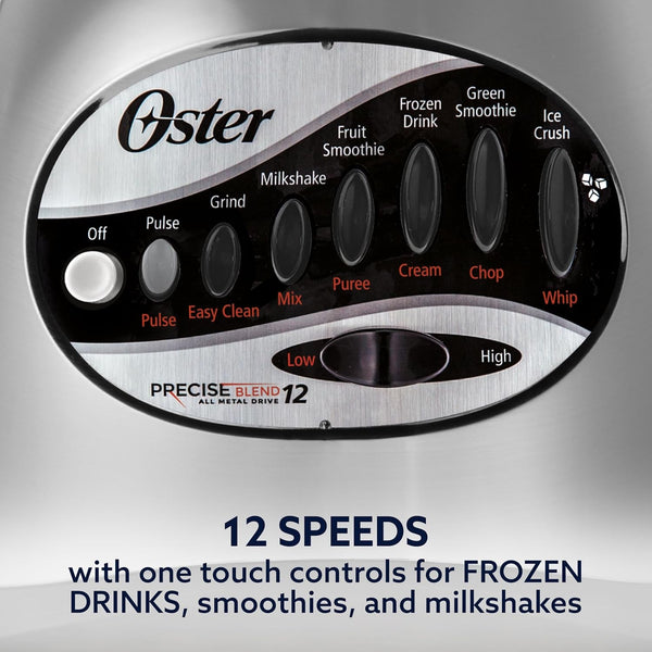 Oster Classic Series 16-Speed Blender with Food Chopper & 6-Cup Glass Jar, Countertop Kitchen Blender, Brushed Nickel6