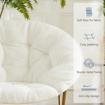 Faux Fur Saucer Chair, Foldable Comfy Chair for Bedroom, White | Lounge XL Moon Mushroom Style, Circle round Oversized Accent Seat, Gaming Dorm Small Spaces, Comfortable Modern7