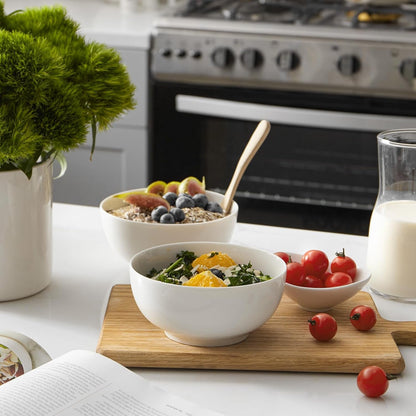 22 OZ White Ceramic Bowls Set of 4 - Perfect for Soup Bowls for Kitchen, Cereal Bowl, Ramen Bowl, Microwave Safe for Oatmeal, Fruit,Salad and Rice Bowl - Dishwasher & Microwave Safe6
