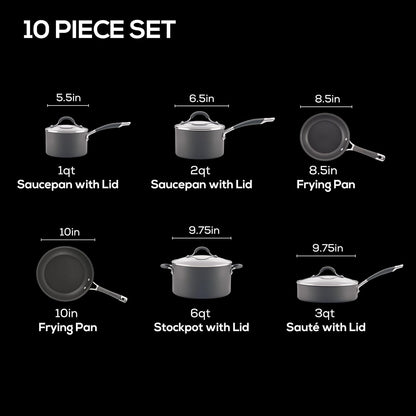 Radiance Hard-Anodized Nonstick Cookware Set, Kitchen Pots and Pans Set, 10-Piece, Gray3