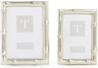 Set of 2 Silver Faux Bamboo Photo Frame, Includes 2 Sizes, 4X6 and 5X7 Inches, Resin and Glass, Home Decor Accessories2