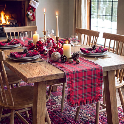 Christmas Plaid Table Runner Long Table Decor,Red1